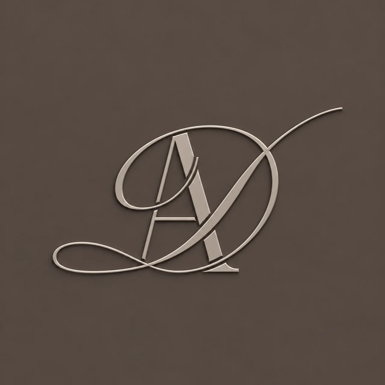 Pale embossed Doll Aesthetics monogram on a brown background